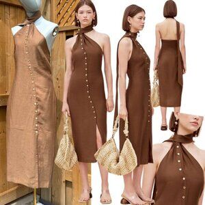 🆕 CULT GAIA 🧿 NWOT Romia Button-Detail Dress, Affogato Brown - Sz M